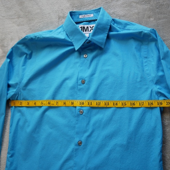 1MX Express Shirt Mens Medium Blue Button Up Long Sleeve Extra Slim Fit - Picture 7 of 12